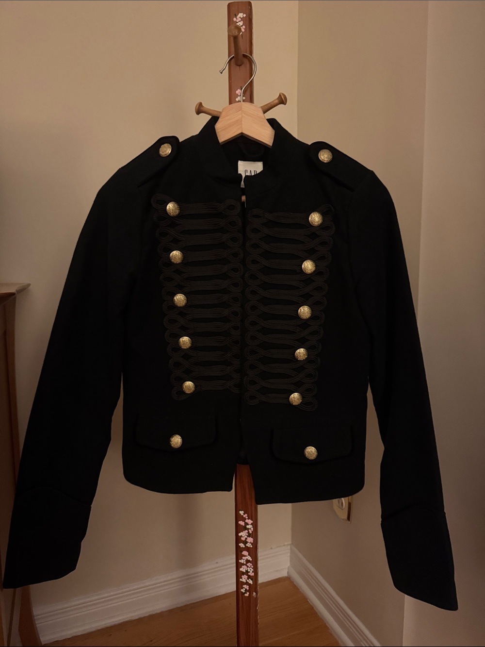 Black Military-Style Blazer with Gold Buttons